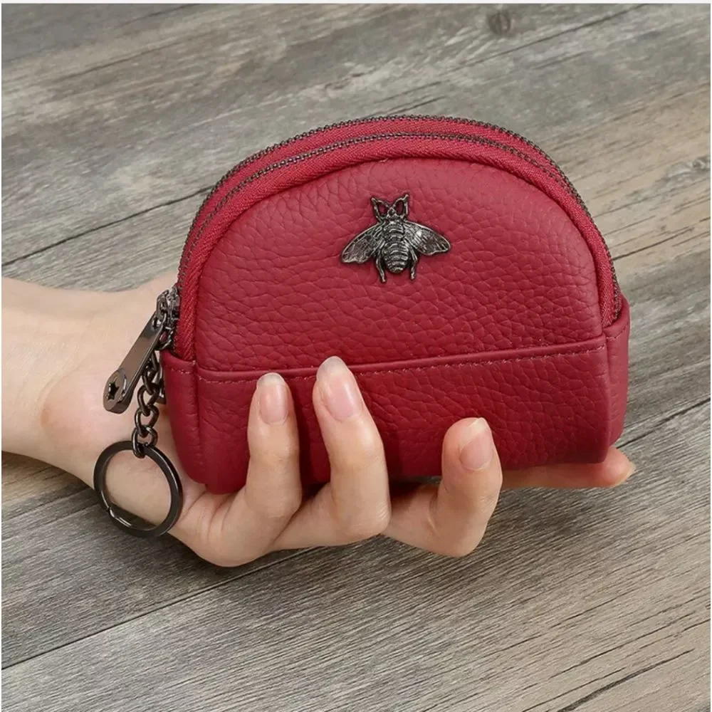 Double Zipper Women PU Leather Mini Wallet Card Holder Coin Key Purse Clutch Bag